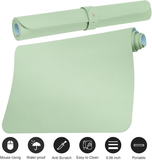 Boutilon (M-Green,30"x14") Leather Desk Pad Protector,Non-Slip Mouse Pad,Laptop Desk Pad,Office Mouse Mat,Waterproof