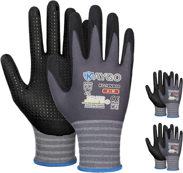 KAYGO Work Gloves, MicroFoam Nitrile Coated KG19NB, Seamless Knit Nylon Safety Gloves for General Purpose