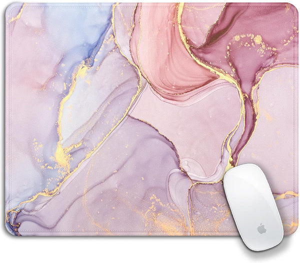 Pink Gold Marble Mouse Pad, Large Office Computer Laptop Mouse Pad with Stitched Edges, 12 X 10 Inch