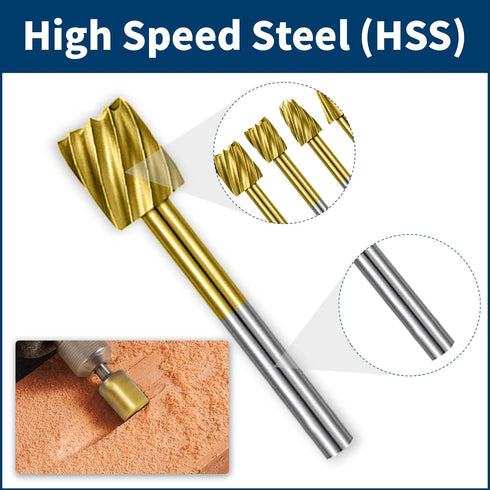 Lukcase 20pcs Set 1/8" Trimming, 2 Wood Carving Bits Titanium Coated Engraving Router Bit, HSS Rotary Burr with Shank