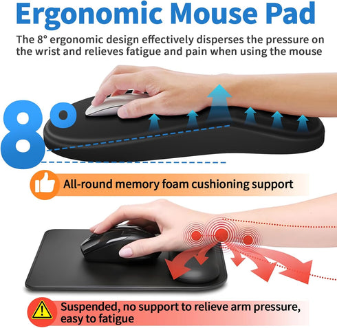 YIWEI Ergonomic Mouse Pad with Wrist Support - Gel Memory Foam Mouse Mat for Computer Keyboard & Laptop - Non-Slip