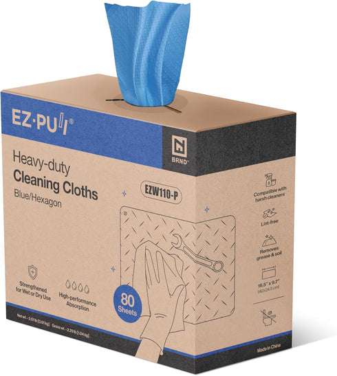 EZbrnd Heavy-Duty Cleaning Cloths Towels, Pop Up Box, Blue Shop Towels, 80sheets/box