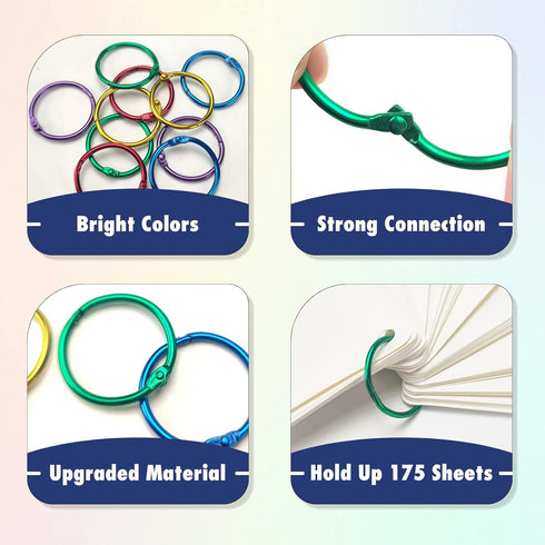 OWLKELA 1 Inch Binder Rings, 50 Pcs Metallic Assorted Colors, Office Book Rings