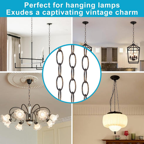 Tovmey 6.5 (3mm), 2 Feet Aged Bronze Finish Chandelier Chain Vintage Pendant Light Fixture Metal Chain with a Fake