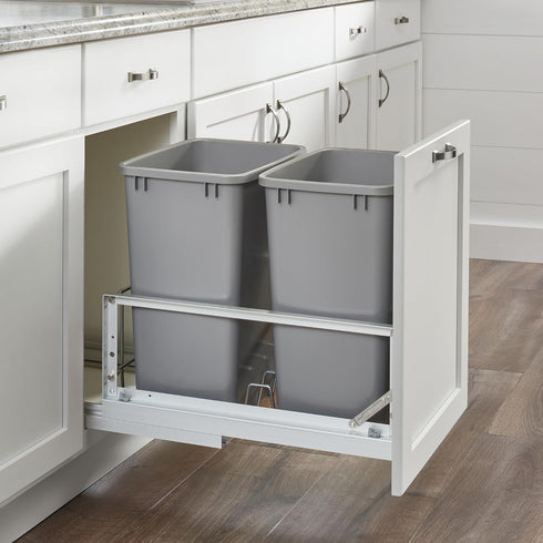 Rev-A-Shelf 35 Quart Polymer Replacement Trash Bin, Recycle Waste Container for Kitchen Cabinet Pullouts, Silver, 2
