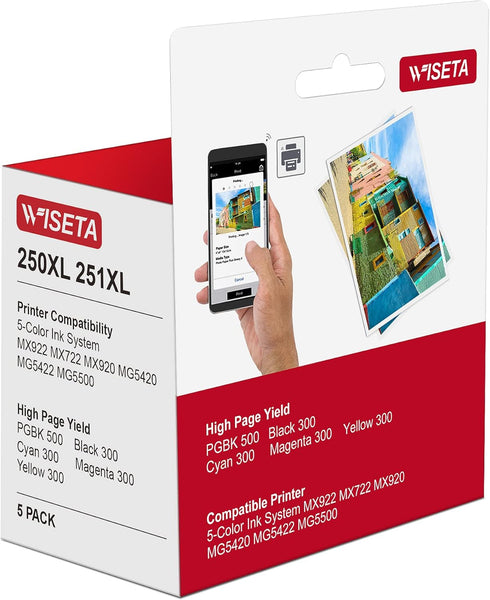 Wiseta PGI-250XL CLI-251XL Replacement for Canon Printer Ink 250 251 250XL 251XL, Works with Pixma IP8720 IX6820 MX922