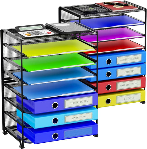 Simple Trending 2 Pack 8-Tier Letter Tray Paper - Mesh Desk File Organizer for Office School Desktop, Black