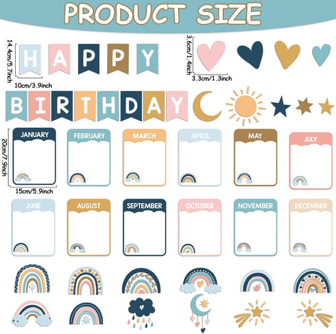 Happy Birthday Bulletin Board Decoration Rainbow Classroom Birthday Bulletin Board Cutouts Happy Birthday Chart Poster Calendar for Wall Chalkboard Classroom Themes Decoration Favor