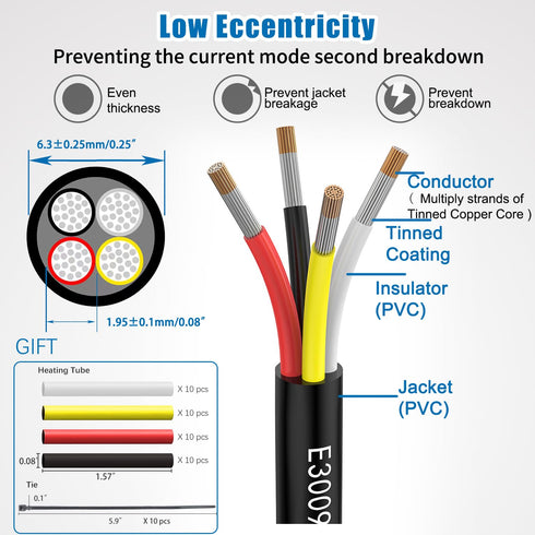 18awg 0.8mm Electrical Wire 4 Core Extension Cable 20feet UL2464 DC 5V/12V/24V/300V 18 Gauge Copper