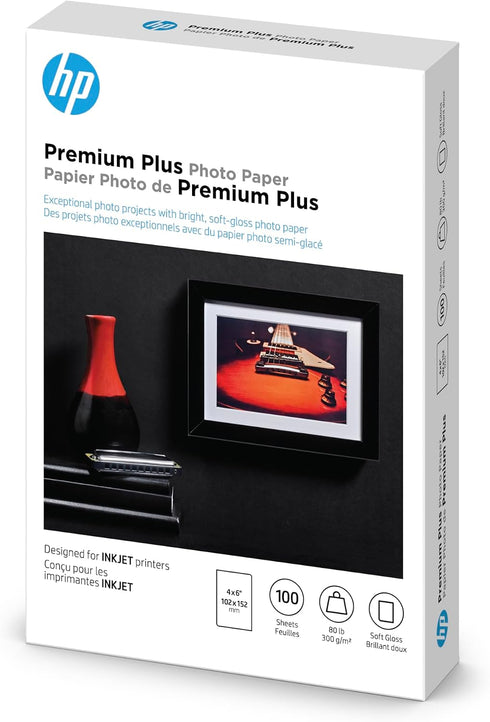 4x6 100 (CR666A) HP Premium Plus Photo Paper, Satin, in, sheets