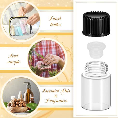 200 2 ml Lallisa Pcs Glass Vials with Screw Black Caps Plastic Stoppers, Leak-proof Clear Small Sample Vials Bulk