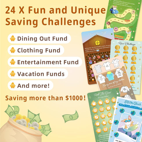 Money Saving Challenge Book, Binder with 24 Various Low Income Savings Challenges, Easy Way to Save Cash