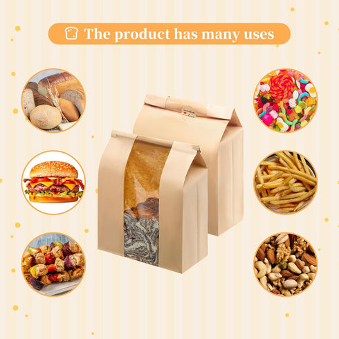 MOPKIUTR 120 Pack 14" 8.3" 3.5"Sourdough Packaging (120) Large Kraft Paper Bread Loaf Bag with Tin Tie Tab Lock