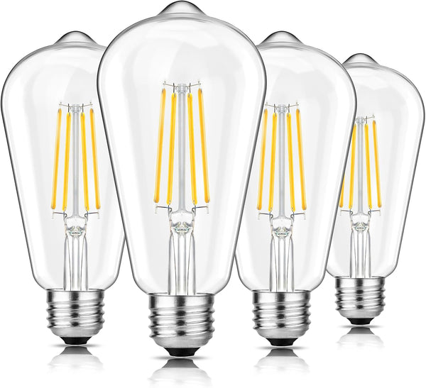 Svater 4-Pack Vintage LED Edison Bulbs 60W Equivalent, 6W ST58 2700K Warm White Antique LED Filament Bulbs, E26 Medium