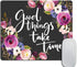 Smooffly Custom Office Mouse Pad, Good Things Take Time Motivational Quote, Rectangle Pink Bordo Violet Floral