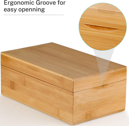 MaxGear Bamboo Index Card Holder, 3 x 5 Inch Organizer with 4 Dividers, Holds 600 Cards