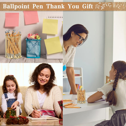 ReliThick 100 Sets Employee Appreciation Gift, Inspirational Bamboo Ballpoint Pen, Thank You Greeting Card