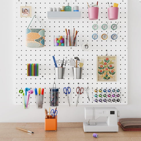 FZK Peg Board, 4 Pack Plastic Wall Organizer, White Pegboard, No Drilling Required, 24x24 inch for Craft Room