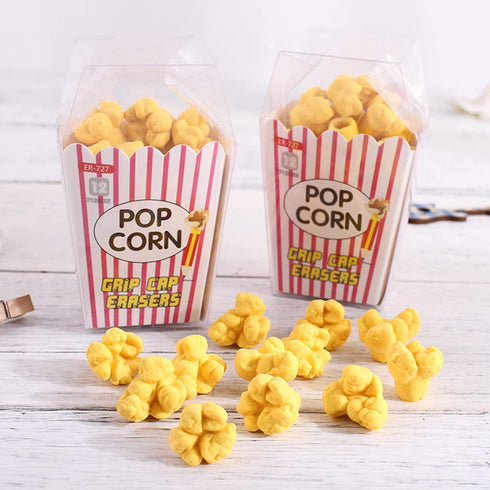 Pencil Top Erasers 36 Pack, Popcorn Pencil Erasers Toppers for Kids, Cute Fun Novelty Food Erasers for School Supplies