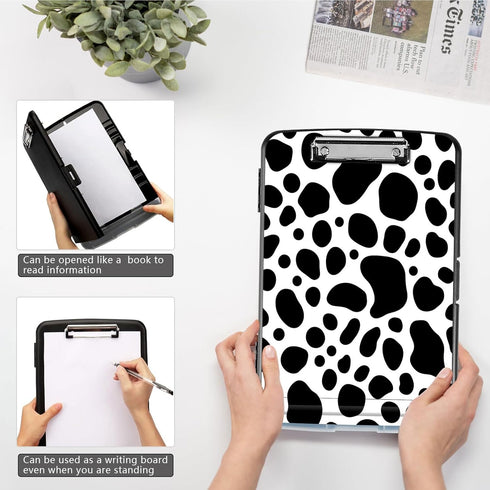 Clipboard with Storage, Cow Print High Capacity Clipboard 9.5x14" with Pen Holder for Work, School, Office