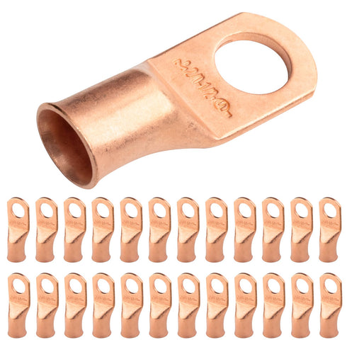 SELTERM 25pcs 2/0 AWG 1/2" Stud Battery Lugs, Heavy Duty Copper Wire Lugs for Electrical Battery Cables