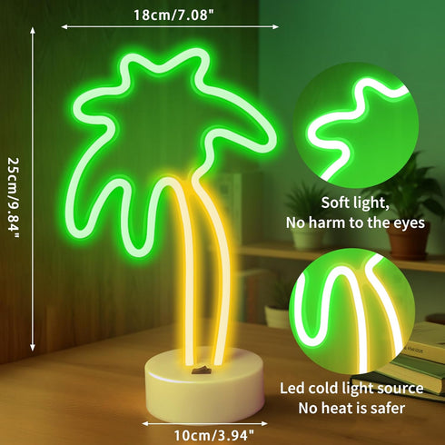 LED Palm Tree Neon Sign Battery/USB Powered Coconut Tree Light with Stand, Palm Tree Lights Tabletop Lamp for Bedroom