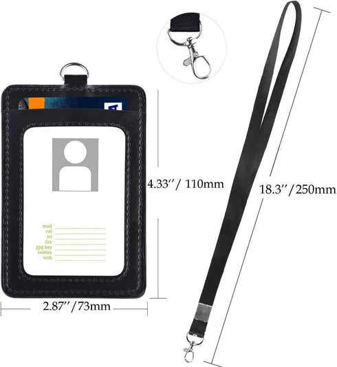 PU Leather ID Badge Card Holder - Vetoo 10 Pack Vertical ID Badge Holders with Detachable Lanyard/Strap