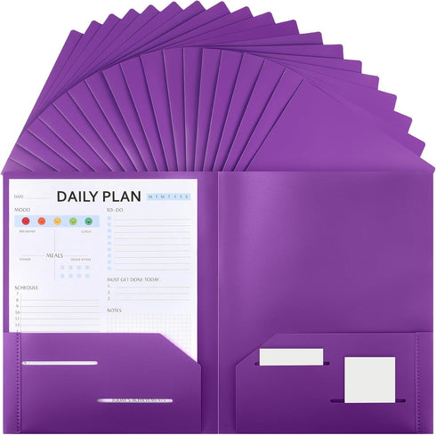Fulmoon 48 Pack Plastic Folders with 2 Pockets, Heavy Duty File Folders for School Office Home Business