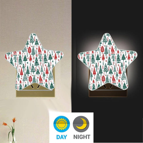 ALAZA Red Green Christmas Tree White Star Shaped LED Night Light Dusk to Dawn Sensor Plug in Night Home Decor Desk Lamp