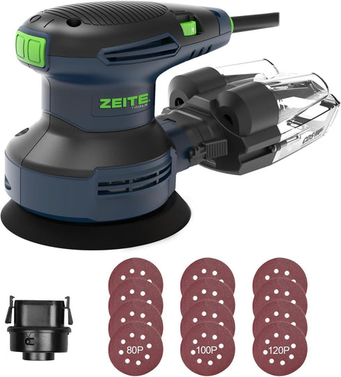 ZEITE 5 Inch Random Orbital Sander, 3.0 Amp Tool for Woodworking, Variable Speed 5000-12000 OPM, 10 Feet Cord, Dust Box