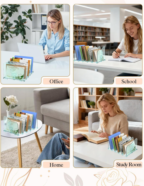 Adjustable Rose File Organizer for Desk, Vertical File Folder Holders for Magazines, Upright Desktop Binder Organizer