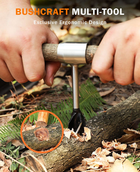 Bushcraft Hand Auger Wrench, Heavy-Duty Scotch Eye Wood Auger, Manual Hole Maker Multitool