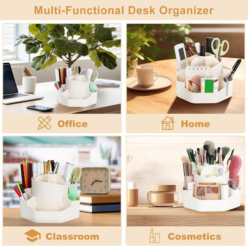 Pencil Pen Holder for Desk, 13 Compartments, 360 Degree Rotating Detachable Organizer for Office, School, Home