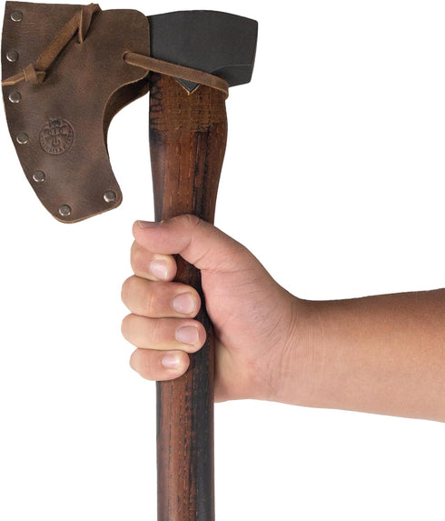 Handmade Axe Head Sheath with String, Full Grain Leather Protector Case, Blade Safety Sleeve, Bourbon Brown Camping