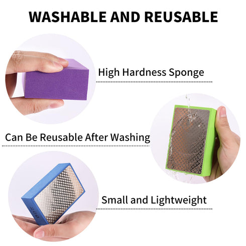 XKDOUS 6PCS Diamond Hand Polishing Pads, 60/100/200/400/600/1000 Diamond Sanding Pads for Ceramic Tile Glass Stone