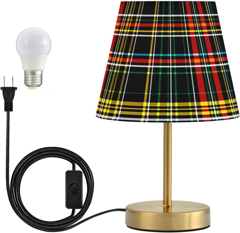 Dimmable ALAZA Table Lamp for Bedroom Nightstand Multicolor Buffalo Plaid Checkered Bedside Lamp with USB Port Fabric