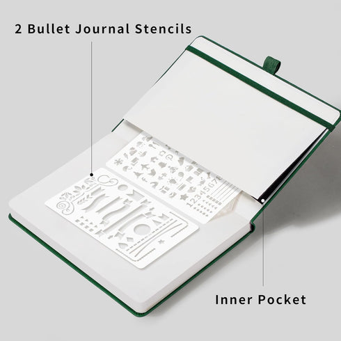 RETTACY Bullet Dotted Journal - A5 Dotted Grid Notebook, 192 Pages, Leather Hardcover, Dark Green