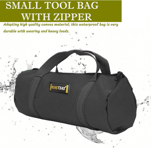 12 Inch Small Tool Bags for Men, Large Capacity Canvas Zipper Tool Tote Bag for Wrenches, Screwdrivers (Black)