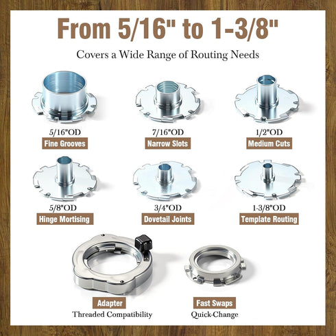 8 Set RA1128 Feekoon Pcs Router Template Guide Compatible with Bosch Routers Bushing Kit with Adapters, Dovetail Guides