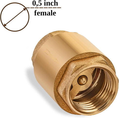 One Way Check Valve 1/2" Female Float Brass Backflow Preventer for Plumbing Water Boiler Heating System