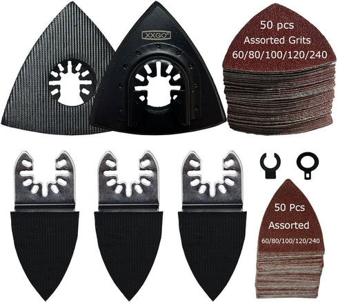 105 Pcs Oscillating Multi Tool Sanding Pads Kit - 100 Pcs Sandpaper for Wood Sanding