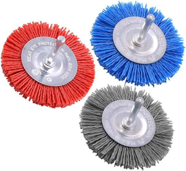 Swpeet 3Pcs 3Inch Abrasive Nylon Wheel Brush Set, 80# 120# 240# for Rust/Corrosion/Paint Removal