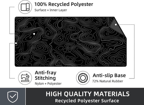 Rinaze Extra Large Gaming Mouse Pad with Black Topographic, XXL Mousepad, Big Mouse Mat Desk Pad, Non Slip Keyboard Pad