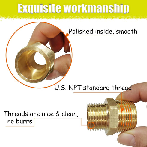 2pcs Reducing Hex Nipple, Brass 1/2" NPT Male x 3/8" NPT Male Pipe Fitting Reducer Nipple Adapter 1000psi Reducer Straight Connector (2pcs, 1/2"-3/8")
