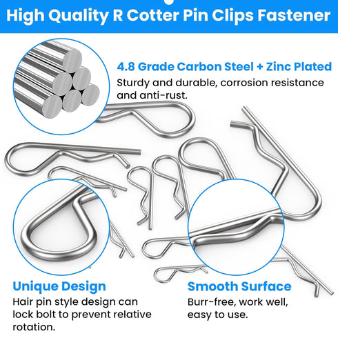 Cotter Pin Spring Fastener Assortment Kit, SDTC Tech 24 PCS R Clips Zinc Plated Steel Retaining Hair Pin