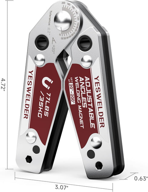 YESWELDER Adjustable Angle Welding Magnet 20-200° Magnetic Welding Holder with 77LBs Holding Power