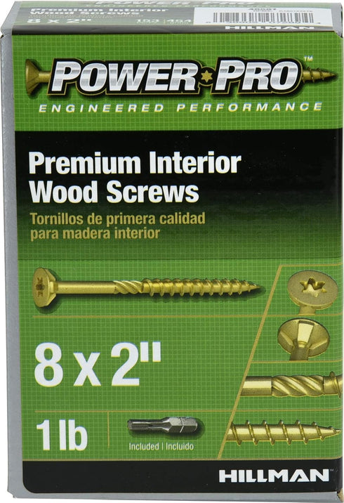 Power Pro 48581 #8 x 2 Wood Screws - Premium Star Drive Indoor Cabinet Screws, 1lb Box
