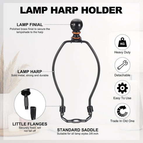 6.5 Inch 2 Set PATIKIL Lamp Harp Kit with Finial, Detachable Lamp Shade Bracket Holder, DIY Lighting Accessories