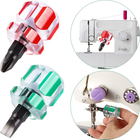 Sewing Machine Screwdriver Mini Short Tool Kit, Includes Slotted/Flat Head and Cross Head Screwdrivers