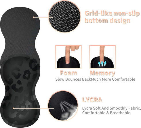 Black Leopard Ergonomic Wrist Rest Pad + Cute Mouse Pad + Cup Coaster, 3Pcs Memory Foam Desktop Supply Set for Office